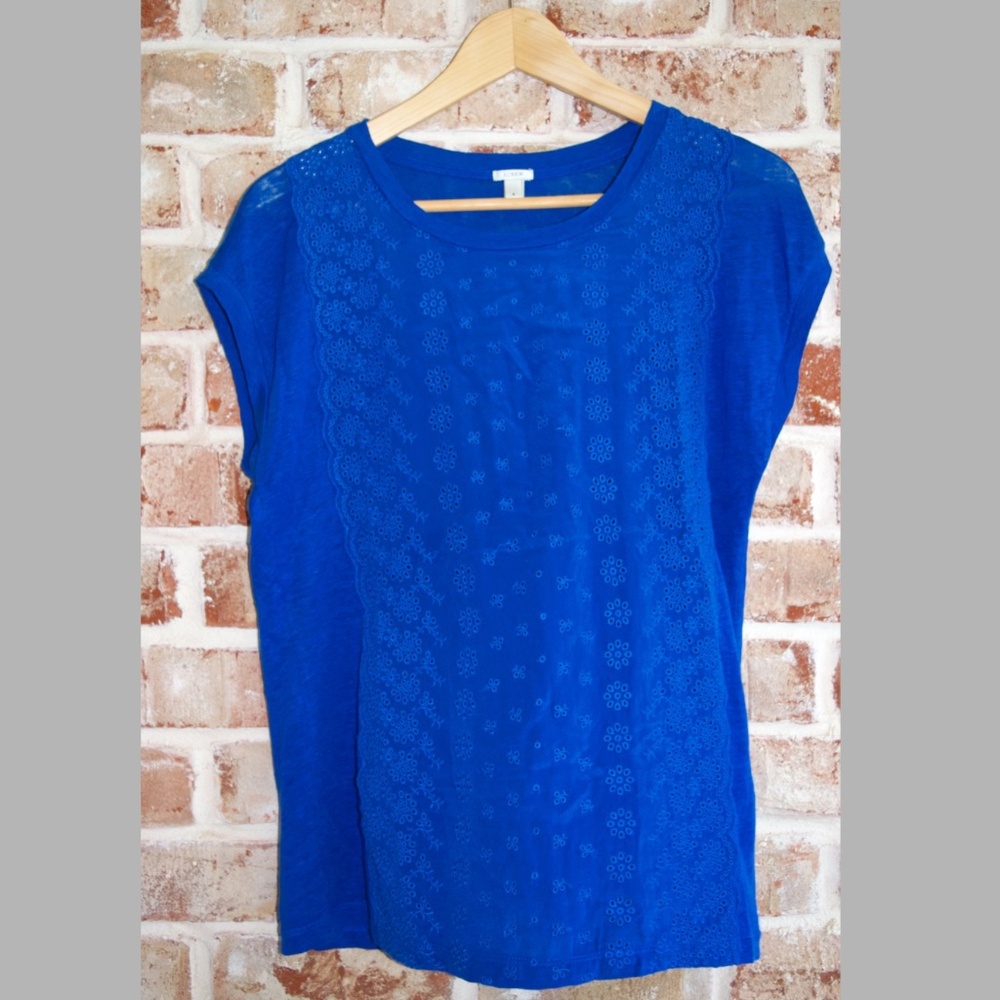 short sleeve J. Crew blue eyelet lace blouse size S